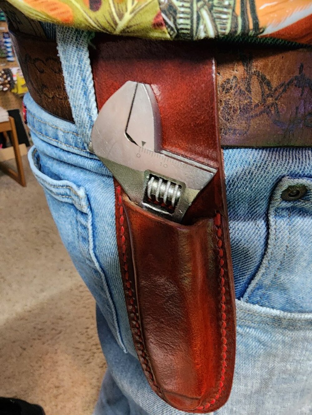 Handmade Leather Sheath with Mastercraft Crescent Wrench - Picture 10 of 10